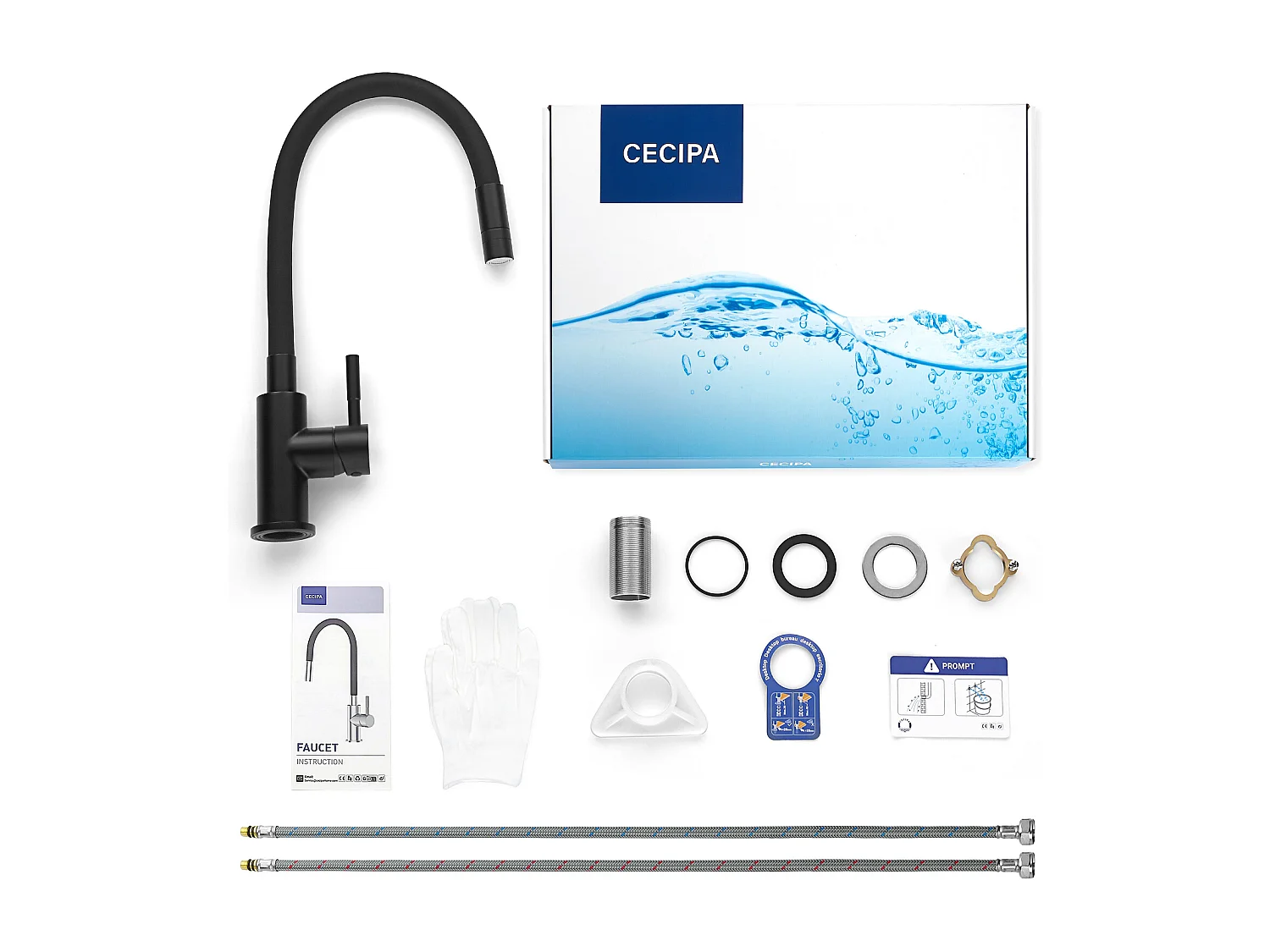 Cecipa max Robinet Cuisine Flexible Robinet avec 2 Types de Jets, Mitigeur Cuisine Rabattable, Mitigeur avec Eau Chaude et Froide (Noir),EU Modèle