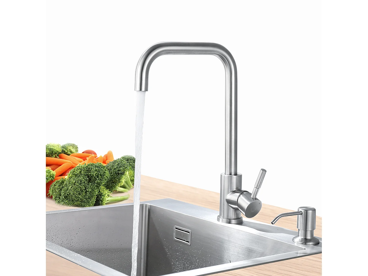 CECIPA MAX Mitigeur de Cuisine en Acier Inoxydable Brossé, Robinet Cuisine avec Bec Haut et Incurvé, Rotatif à 360 °