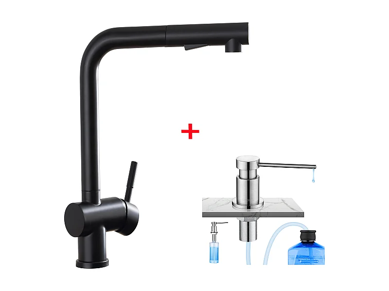 Cecipa max Küchenarmaturen mit ausziehbarer Brause, Mischbatterie für Küchenspüle, 2 Sprühmodi + gebürsteter Küchenseifenspender