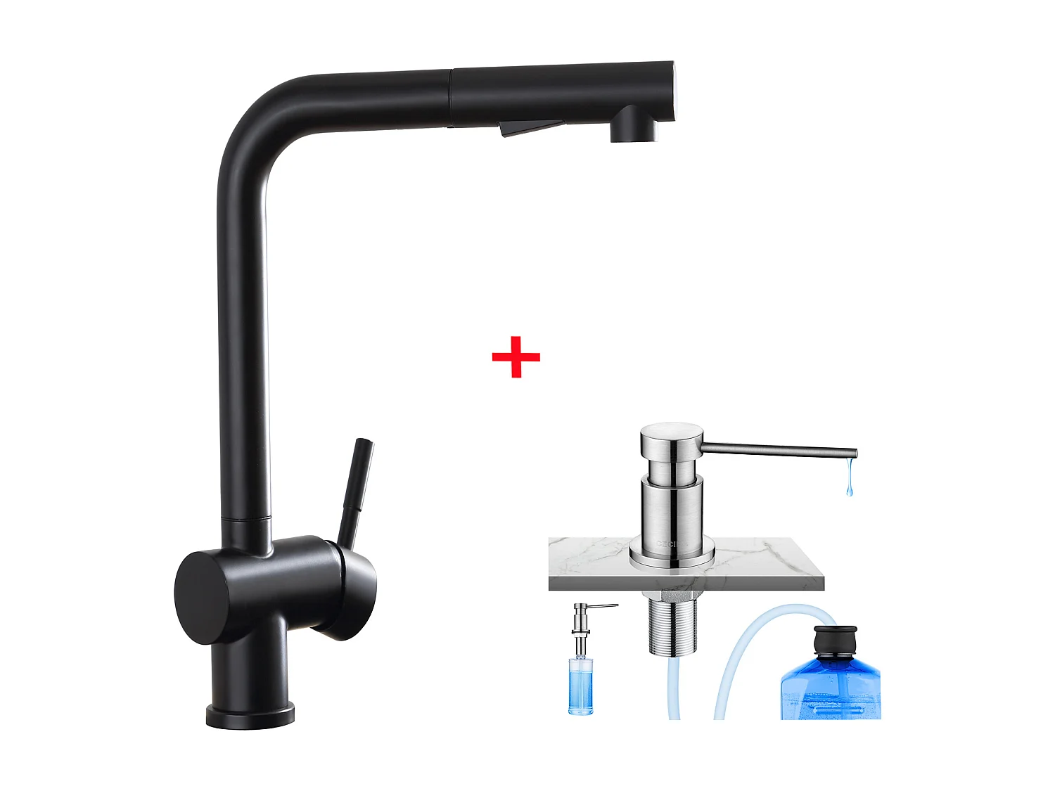 Cecipa max keukenkranen met uittrekbare sproeier keukenmengkraan 2 straalsoorten + geborstelde keukenzeepdispenser