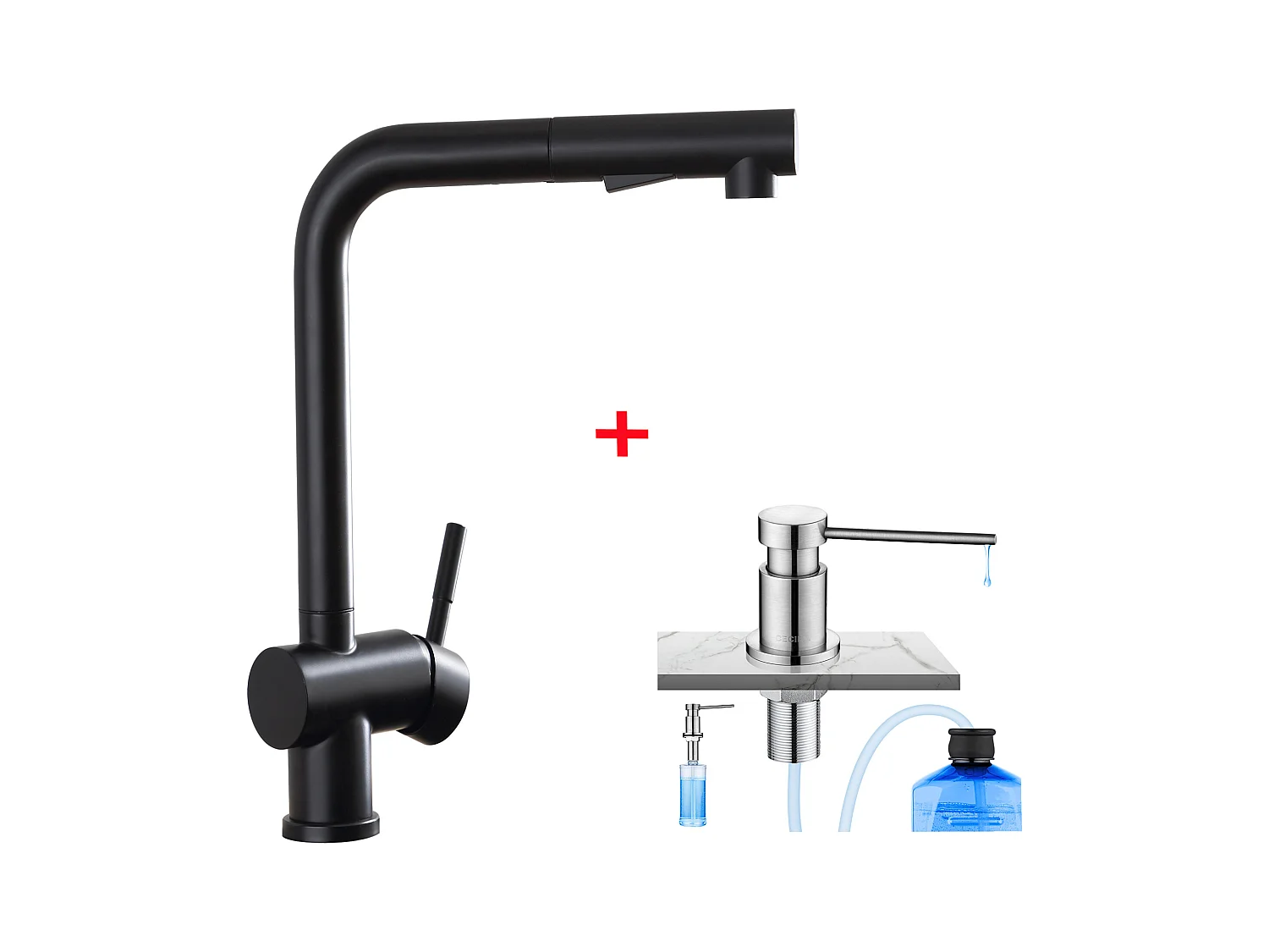 Cecipa max Robinets Cuisine avec Douchette Extractible Mitigeur d'évier de Cuisine 2 Modes de Pulvérisat + Distributeur de Savon de Cuisine Brossée
