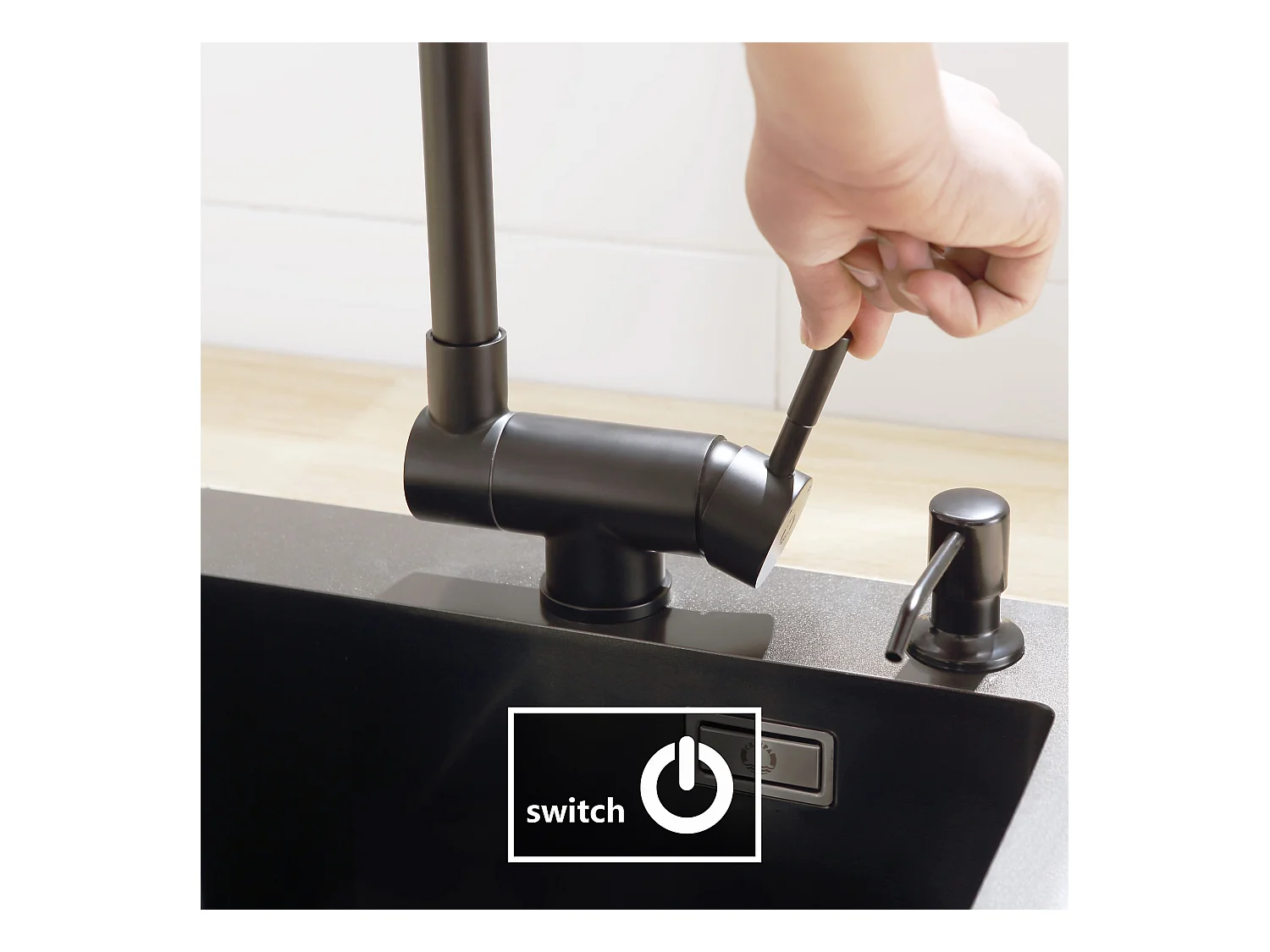 Cecipa max Mitigeur Cuisine Rabattable Noir Robinet de Cuisine Sous Fenêtre + Distributeur de Savon de Cuisine Noir