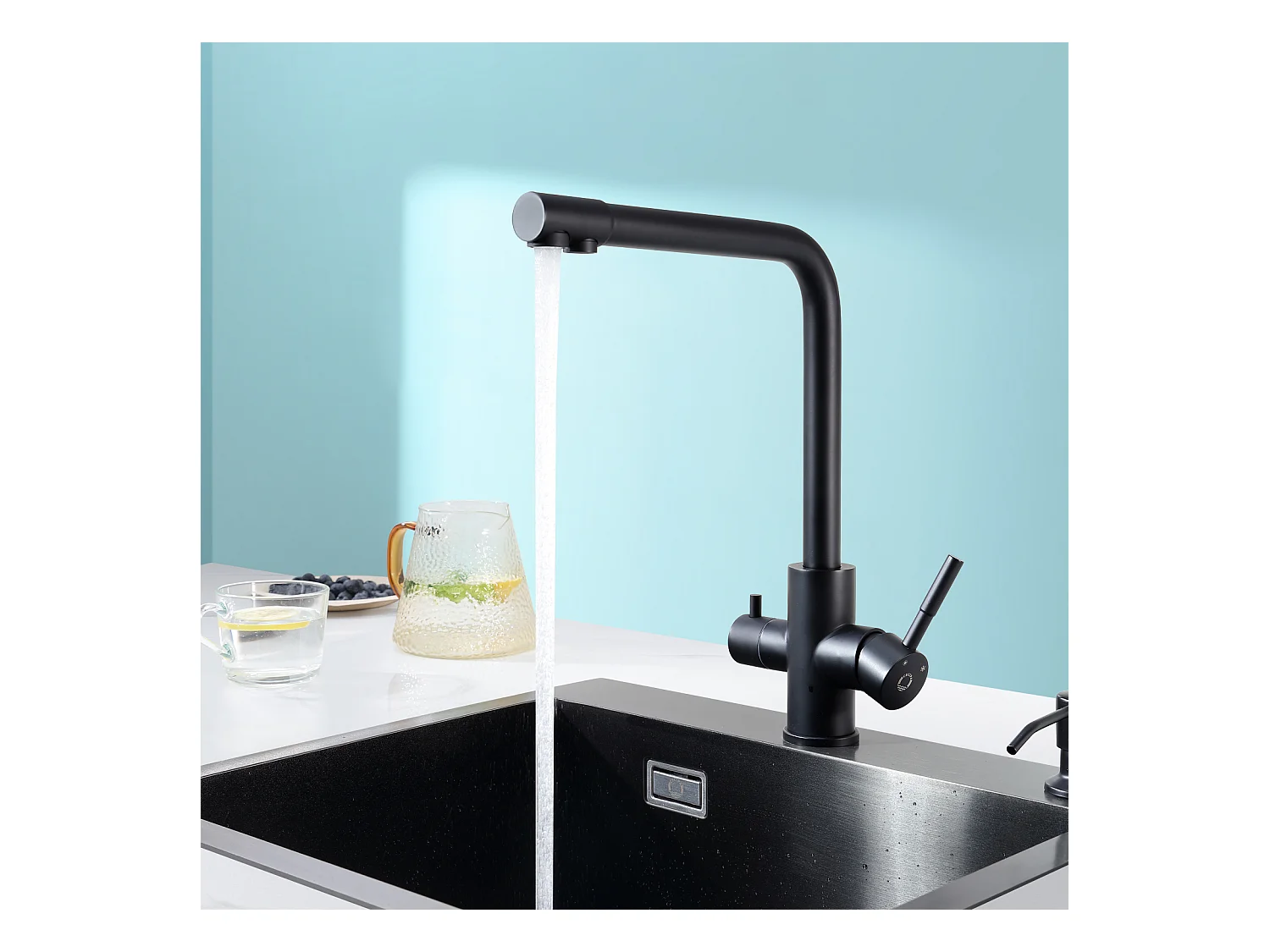 Cecipa max grifo de cocina de 3 vías, mezclador de cocina 3 en 1 para sistema de ósmosis, grifo de agua limpia con 2 palancas de control independientes, modelo EU