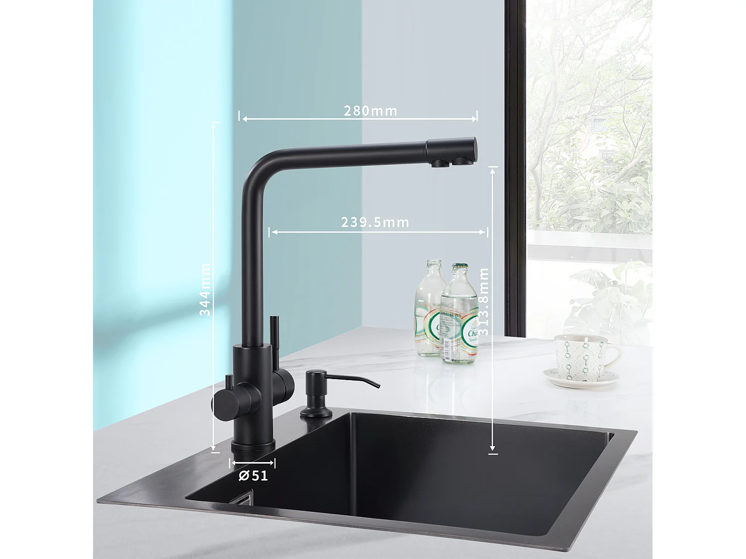 Cecipa max grifo de cocina de 3 vías, mezclador de cocina 3 en 1 para sistema de ósmosis, grifo de agua limpia con 2 palancas de control independientes, modelo EU