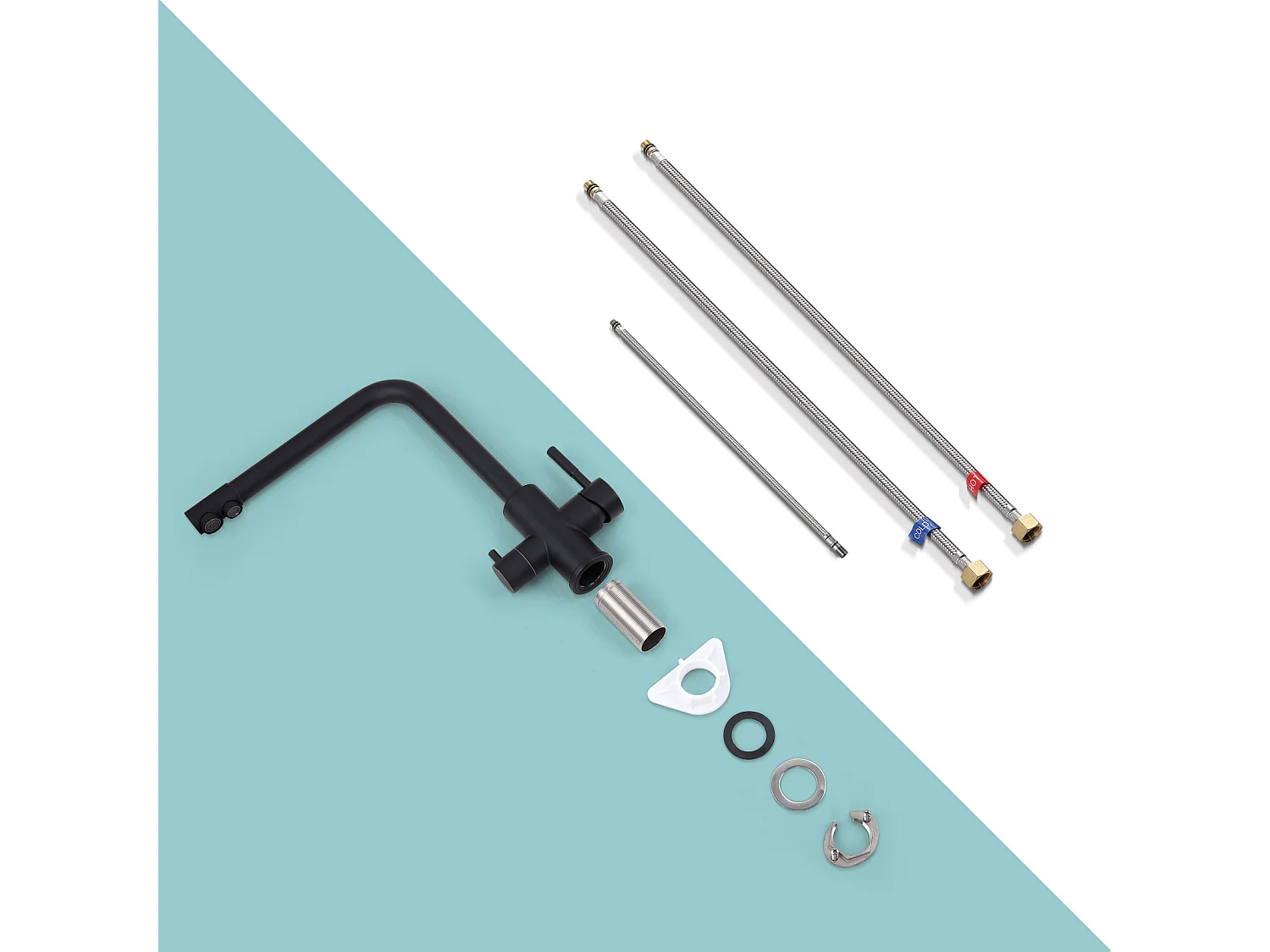 Cecipa max grifo de cocina de 3 vías, mezclador de cocina 3 en 1 para sistema de ósmosis, grifo de agua limpia con 2 palancas de control independientes, modelo EU