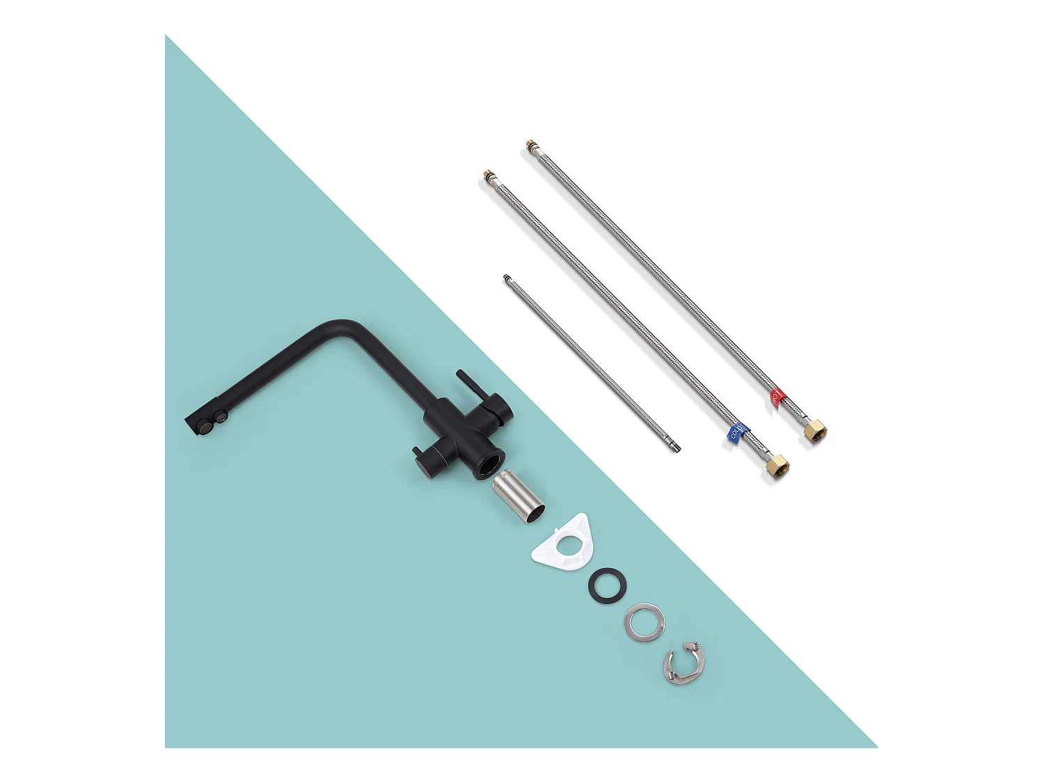 Cecipa max 3-weg keukenkraan, 3 in 1 keukenmengkraan voor osmosesysteem, schoonwaterkraan met 2 aparte bedieningshendels, EU-model