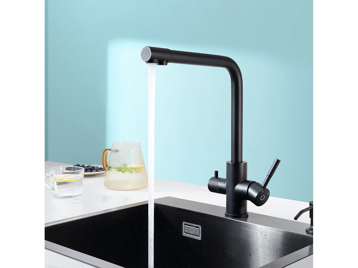 Cecipa max 3-weg keukenkraan, 3 in 1 keukenmengkraan voor osmosesysteem, schoonwaterkraan met 2 aparte bedieningshendels, EU-model