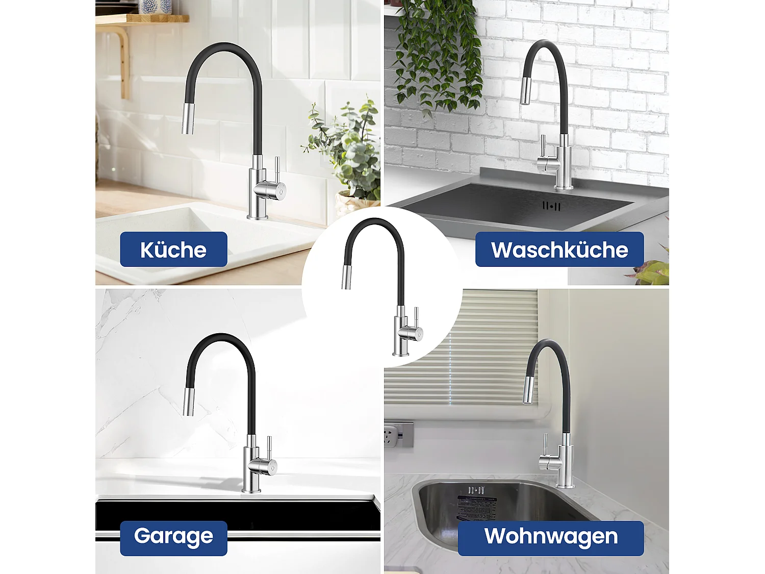 Flexibele keukenkraan met 2 soorten jets, opvouwbare keukenmengkraan, flexibele spoelbakmengkraan met warm en koud water - zwart + geborsteld