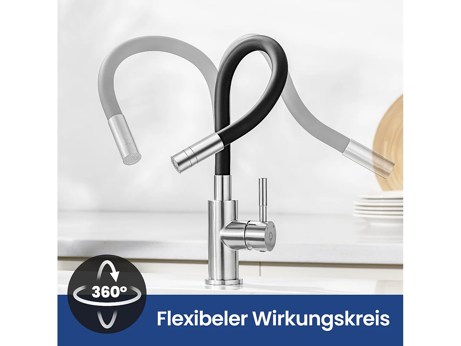 Robinet Cuisine Flexible Robinet avec 2 Types de Jets, Mitigeur Cuisine Rabattable, Flexible Mitigeur Evier avec Eau Chaude et Froide - Noir + Brossé