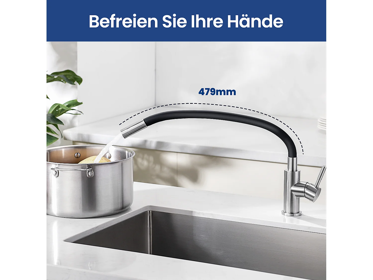 Robinet Cuisine Flexible Robinet avec 2 Types de Jets, Mitigeur Cuisine Rabattable, Flexible Mitigeur Evier avec Eau Chaude et Froide - Noir + Brossé