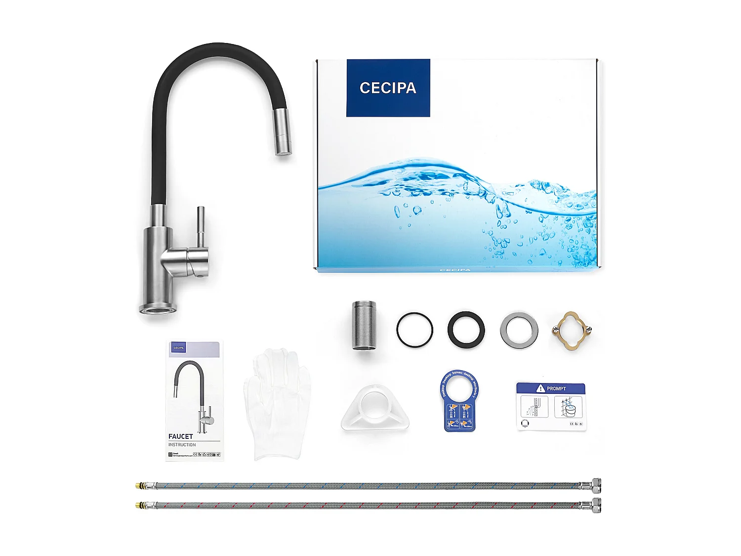 Robinet Cuisine Flexible Robinet avec 2 Types de Jets, Mitigeur Cuisine Rabattable, Flexible Mitigeur Evier avec Eau Chaude et Froide - Noir + Brossé