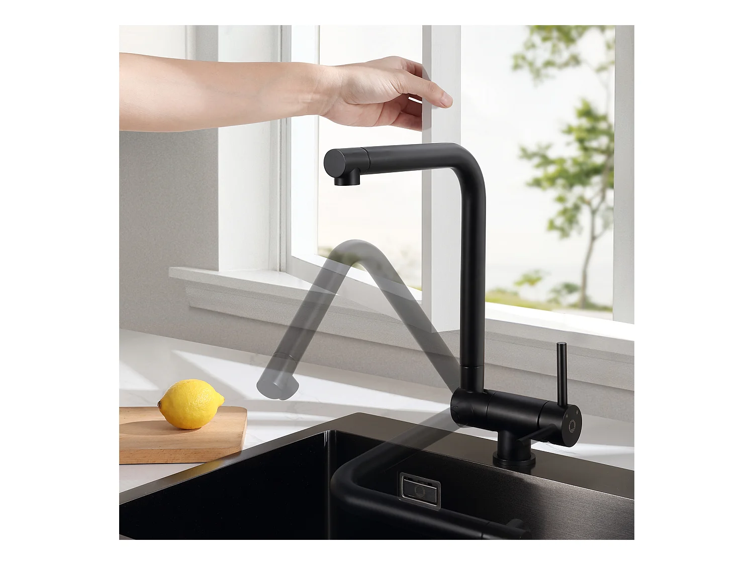 Cecipa max Mitigeur Cuisine Rabattable Noir Robinet Cuisine Pliable Eau Chaude Froide Robinetterie contre Fenêtre avec barboteur démotable,EU Modèle