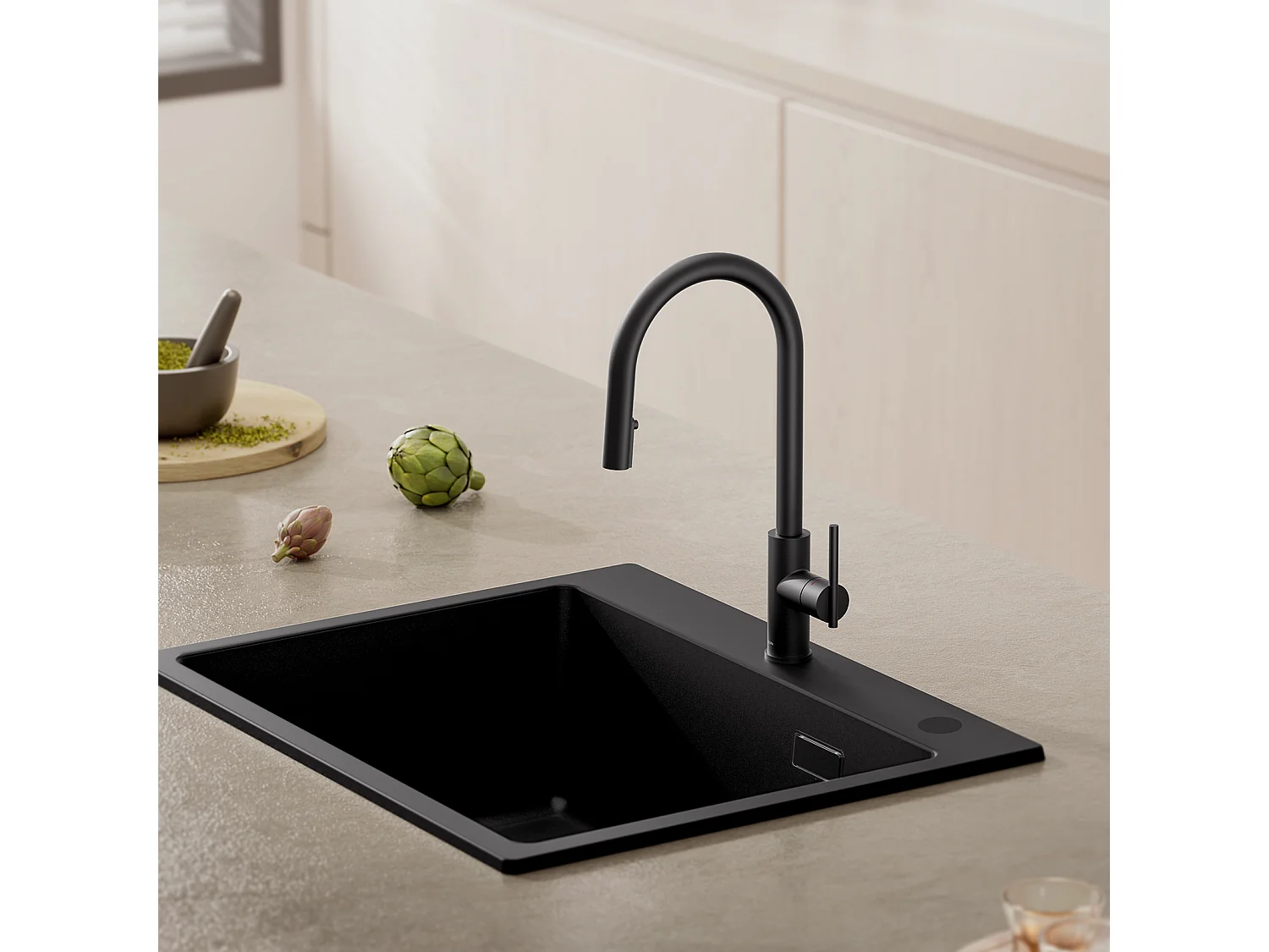 Cecipa max Mezclador de cocina con ducha extraíble Grifo de cocina giratorio 360 con 2 chorros a elegir Grifería negra de alta calidad, modelo EU