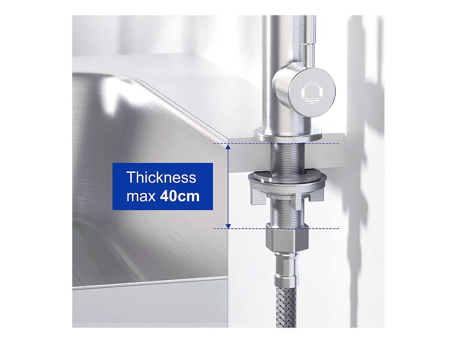 Cecipa max Robinet de Cuisine - Robinet d'évier de cuisine à eau froide - Acier inoxydable brossé,EU Modèle