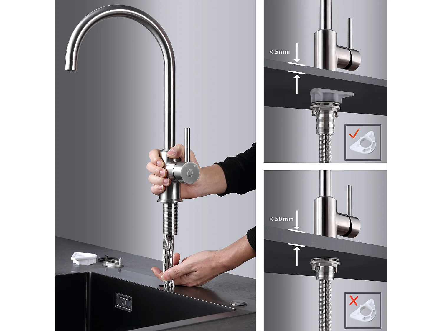 Cecipa max Einhebel-Küchenarmatur, Spültischarmatur aus Edelstahl, 360° drehbarer gebürsteter Wasserhahn, EU-Modell