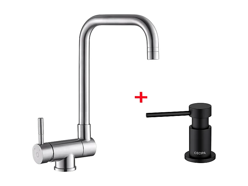 Cecipa max Robinet de Cuisine Rabattable 2 Jets aux Choix, Mitigeur Evier Repliable devant Fenêtre + Distributeur de Savon de Cuisine Noir