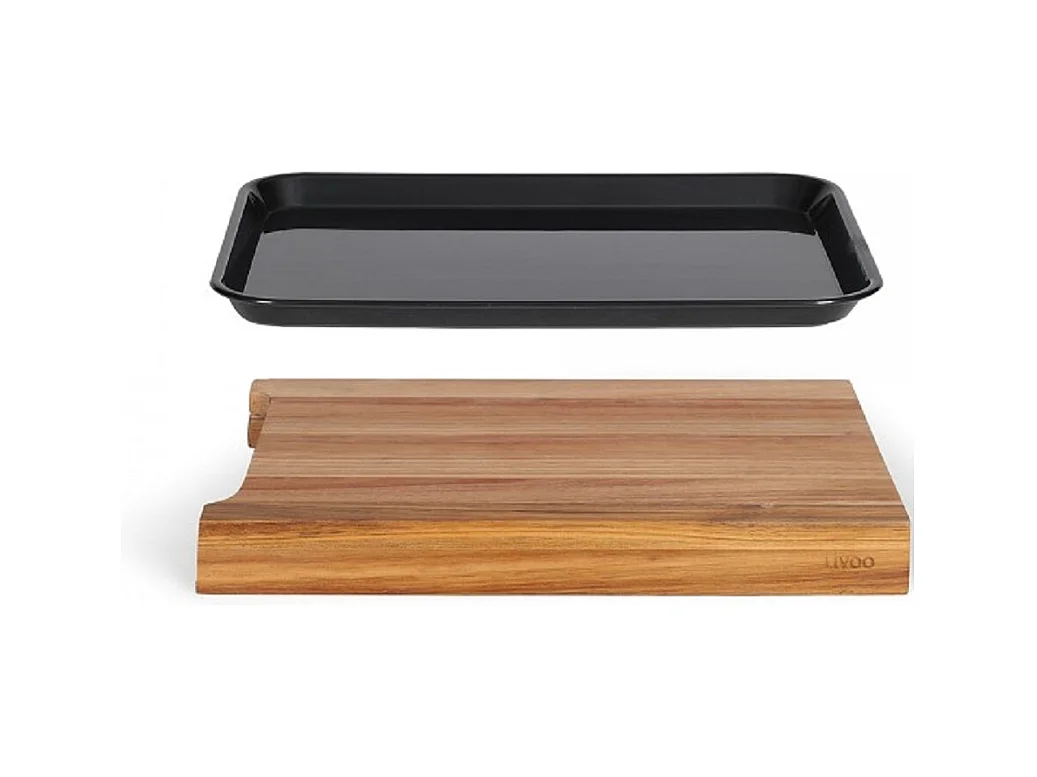 Livoo Planche à découper bois 36.5x27.5cm + bac récupérateur - MES155