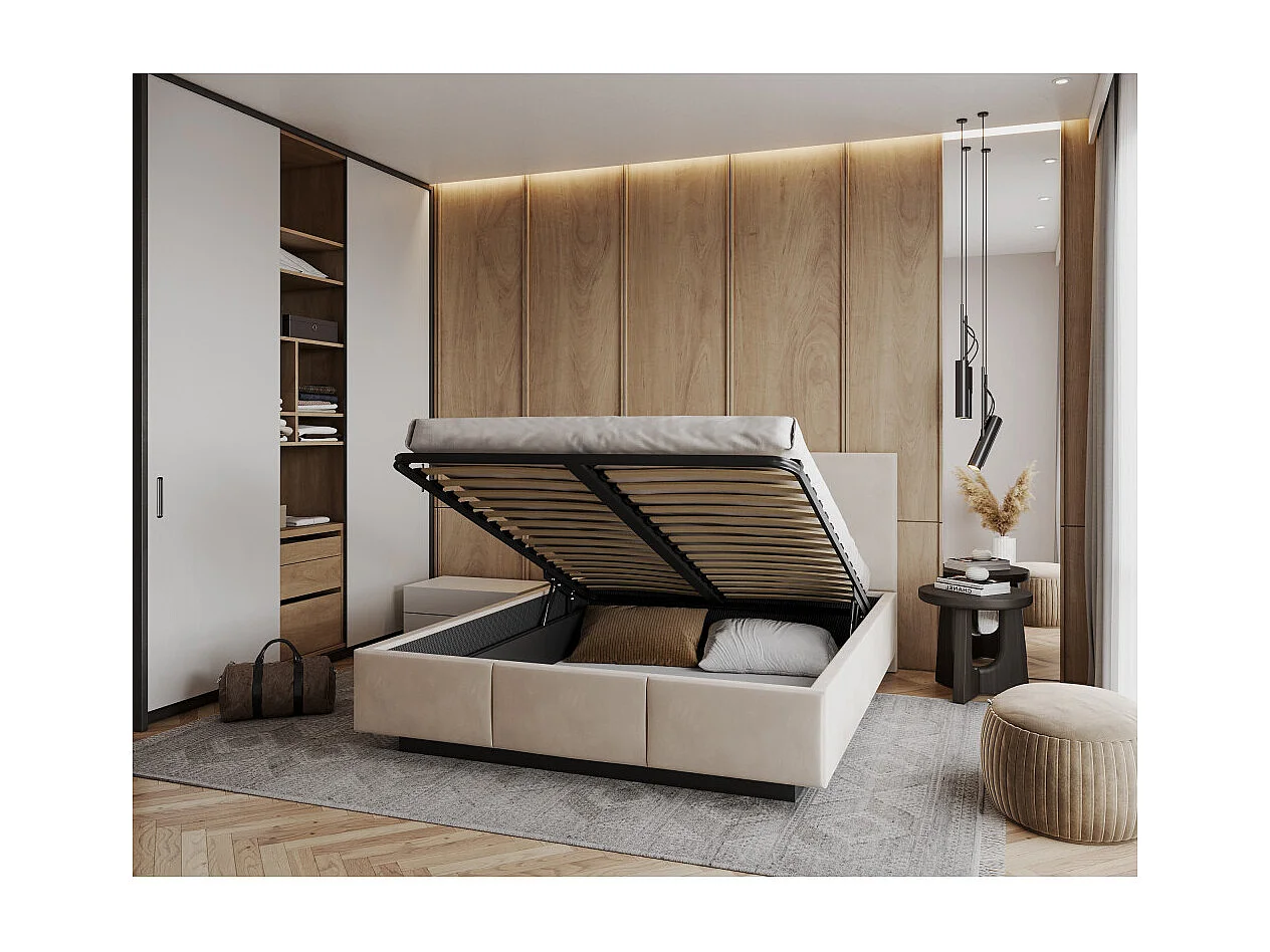 Lit coffre Raveiro 140 x 200 cm avec sommier à lattes relevable Crème