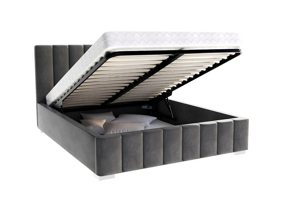 Lit Coffre Anton 160 x 200 cm avec sommier à lattes relevable Gris foncé