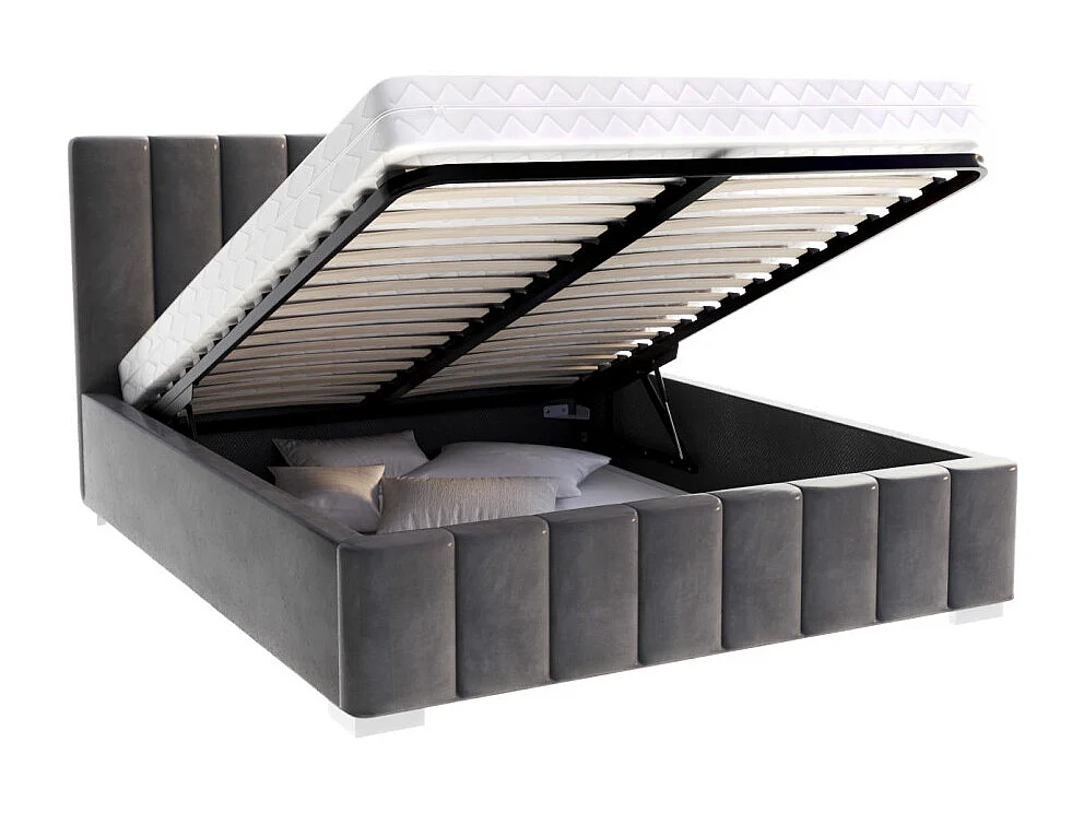 Lit Coffre Anton 160 x 200 cm avec sommier à lattes relevable Gris foncé