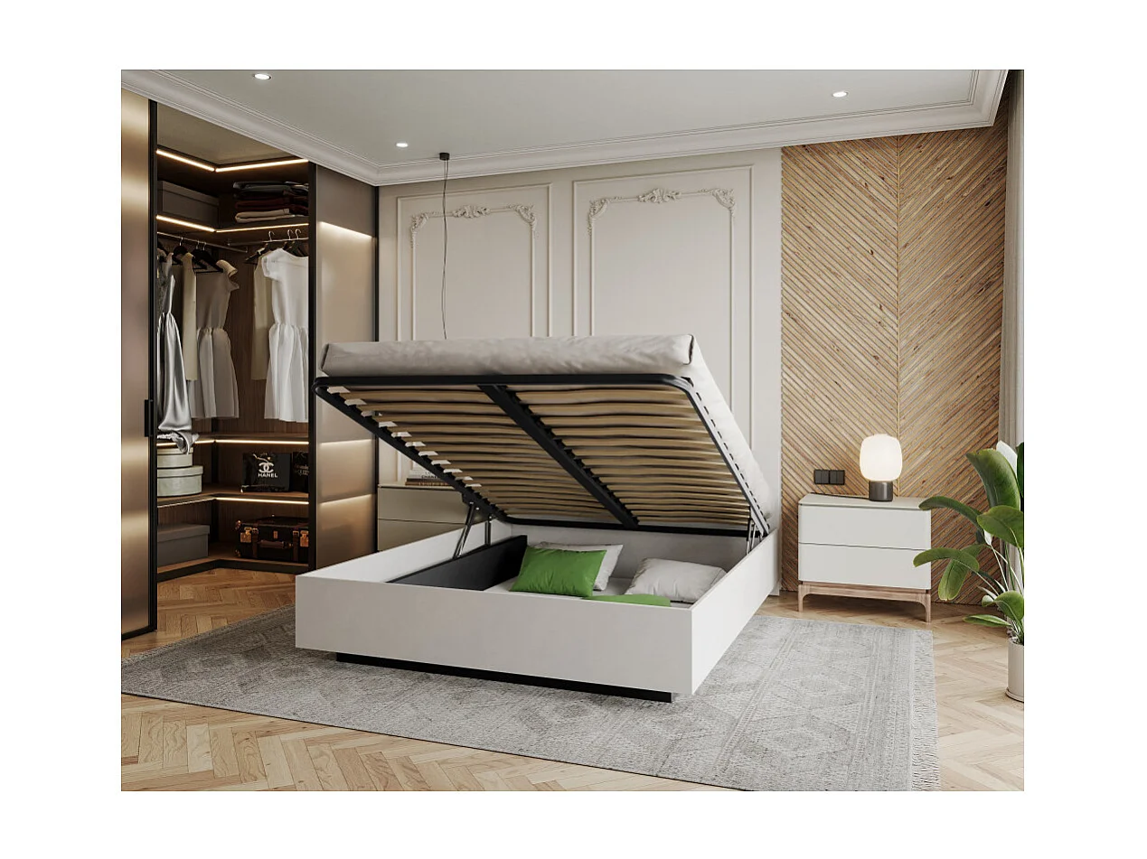 Lit coffre Lima 140 x 200 cm avec sommier à lattes relevable Blanc