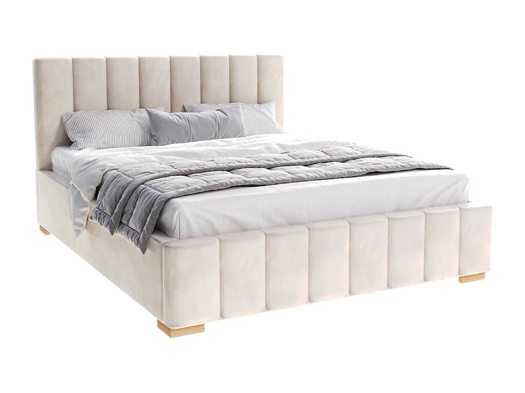 Lit Coffre Anton 140 x 190 cm avec sommier à lattes relevable Crème