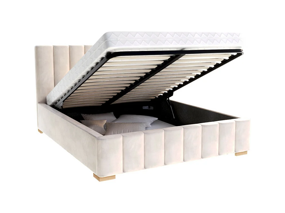 Lit Coffre Anton 140 x 190 cm avec sommier à lattes relevable Crème