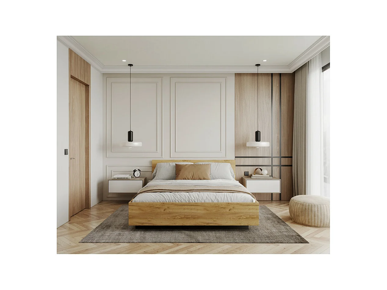 Lit coffre Lima 160 x 200 cm avec sommier à lattes relevable Chêne