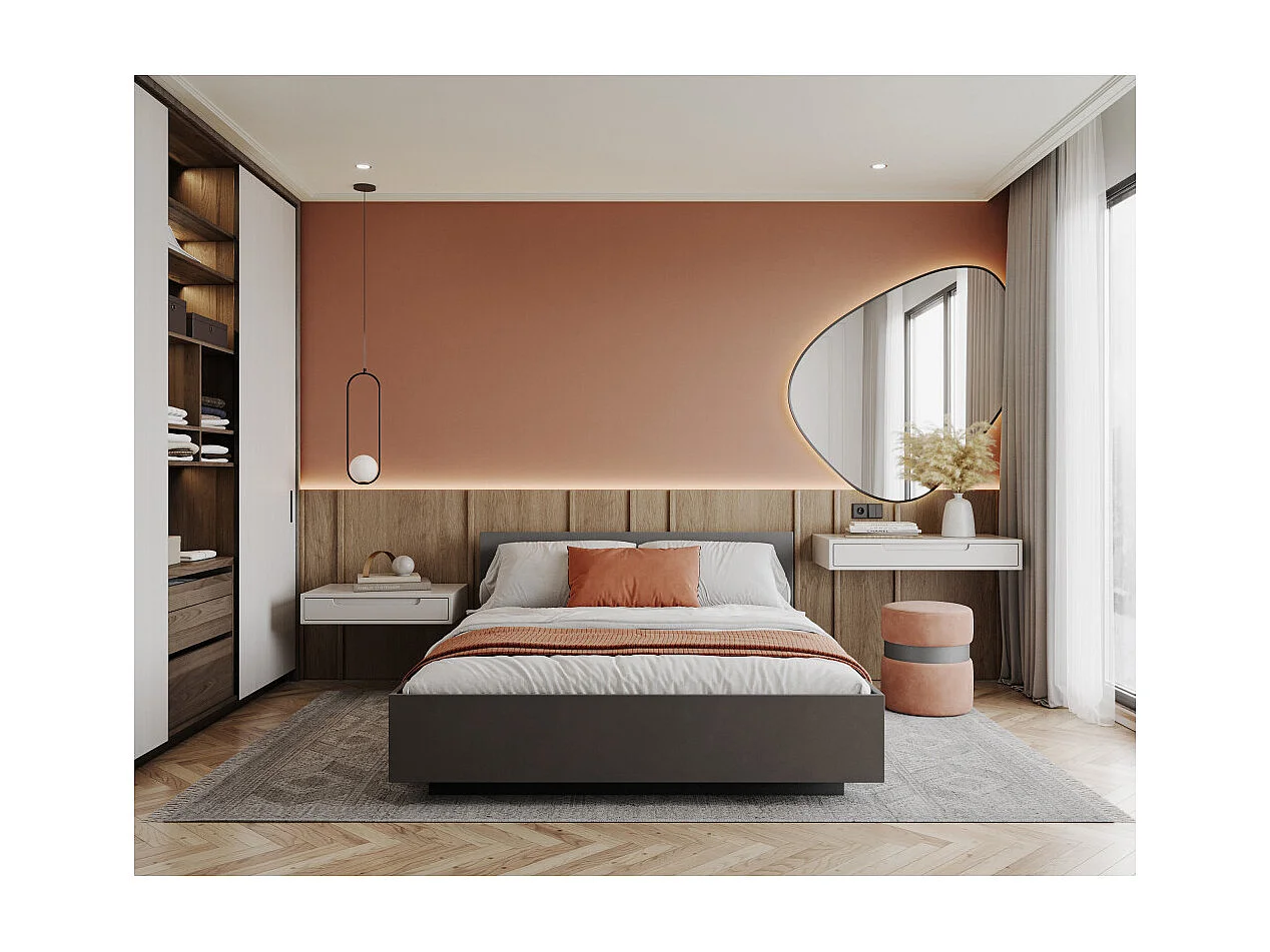 Lit coffre Lima 140 x 190 cm avec sommier à lattes relevable Gris foncé