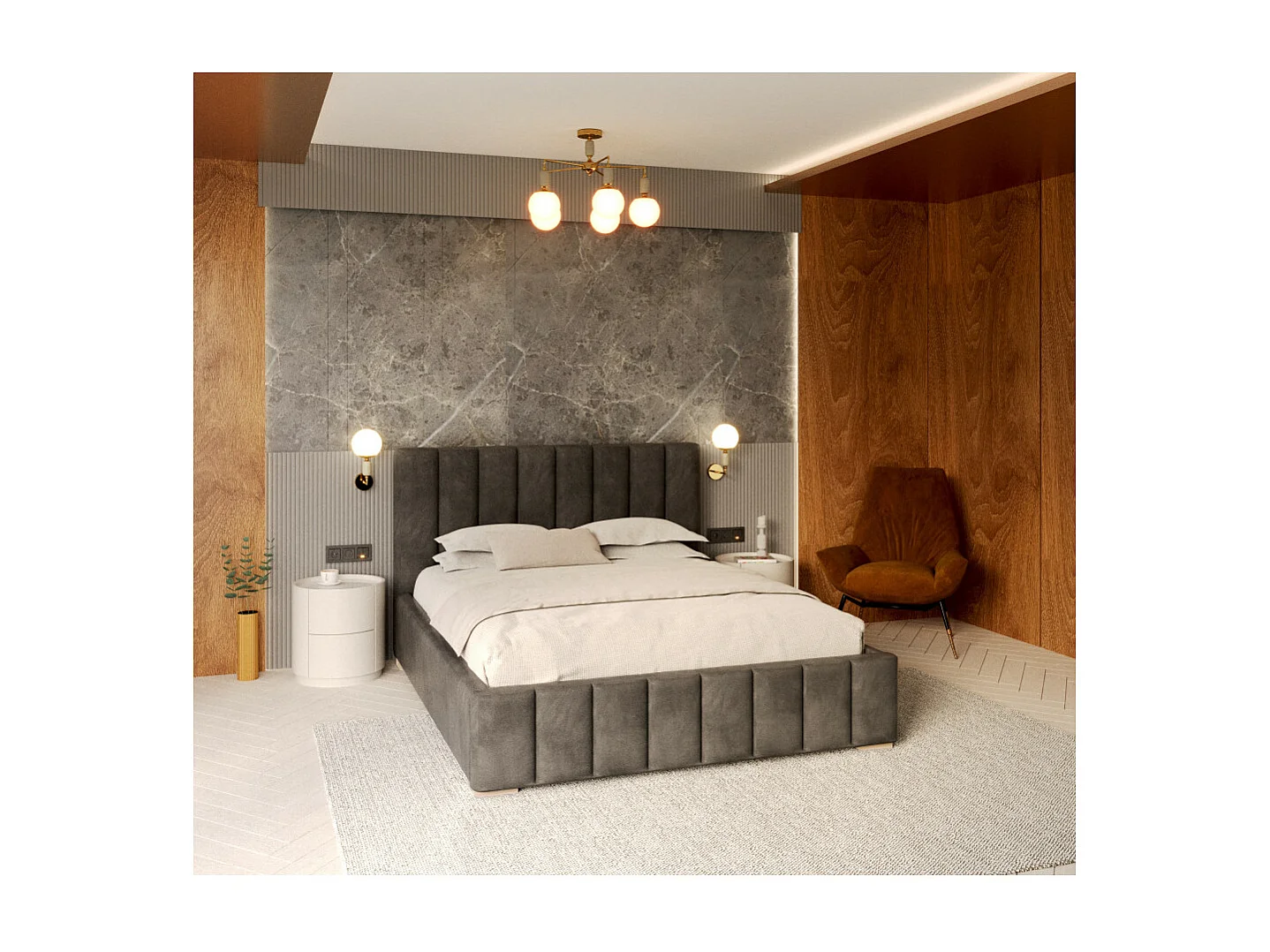 Lit Coffre Anton 140 x 200 cm avec sommier à lattes relevable Gris foncé