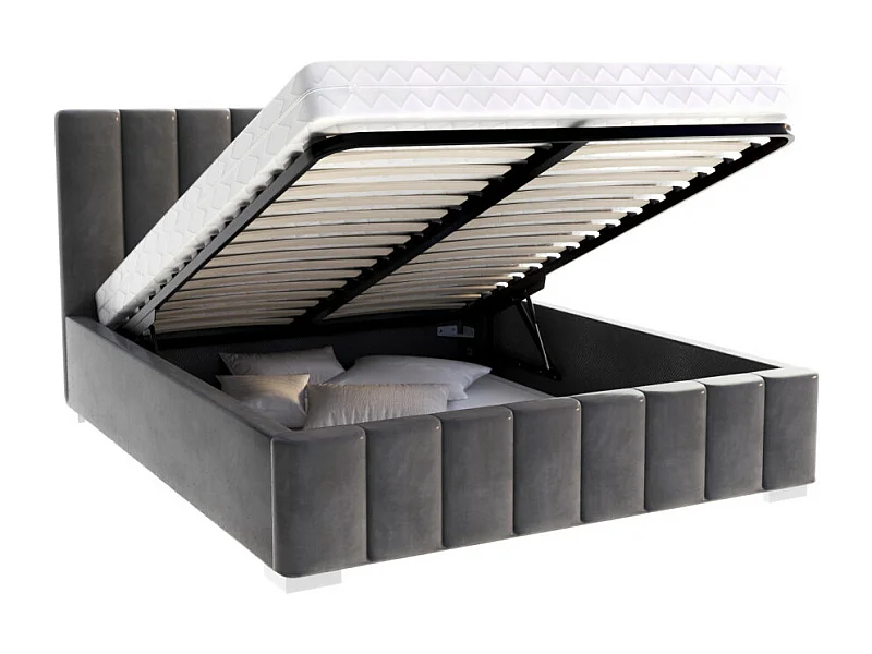 Lit Coffre Anton 140 x 200 cm avec sommier à lattes relevable Gris foncé