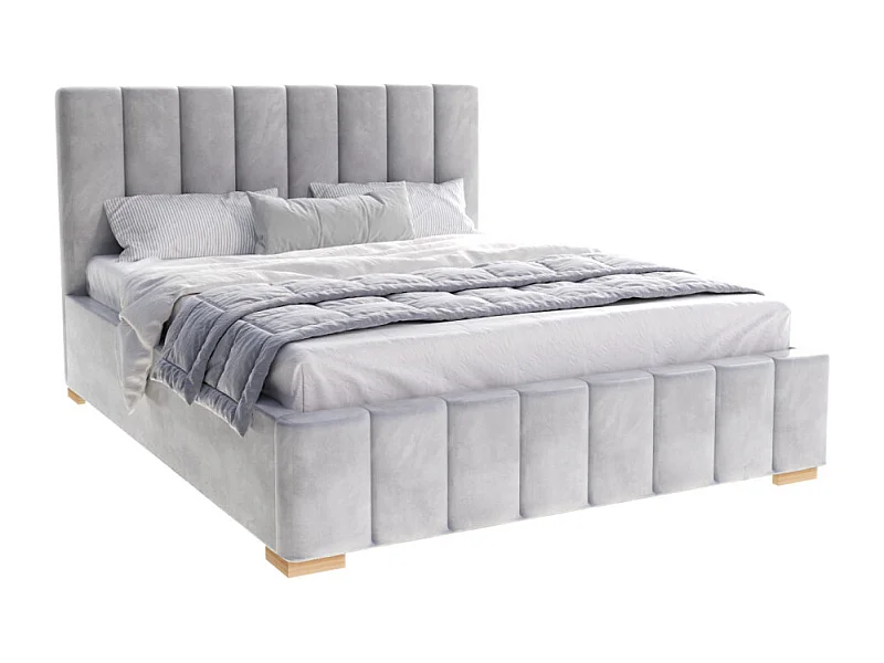 Lit Coffre Anton 140 x 190 cm avec sommier à lattes relevable Gris clair