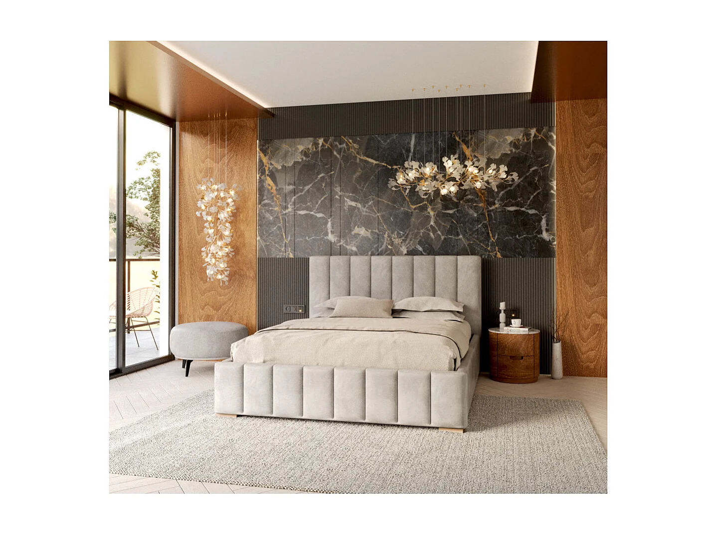 Lit Coffre Anton 140 x 190 cm avec sommier à lattes relevable Gris clair