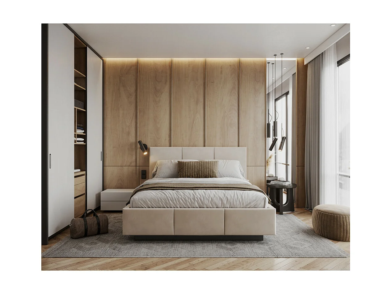 Lit coffre Raveiro 140 x 190 cm avec sommier à lattes relevable Crème