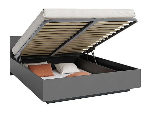 Lit coffre Perou 140 x 190 cm avec sommier à lattes relevable Gris Foncé