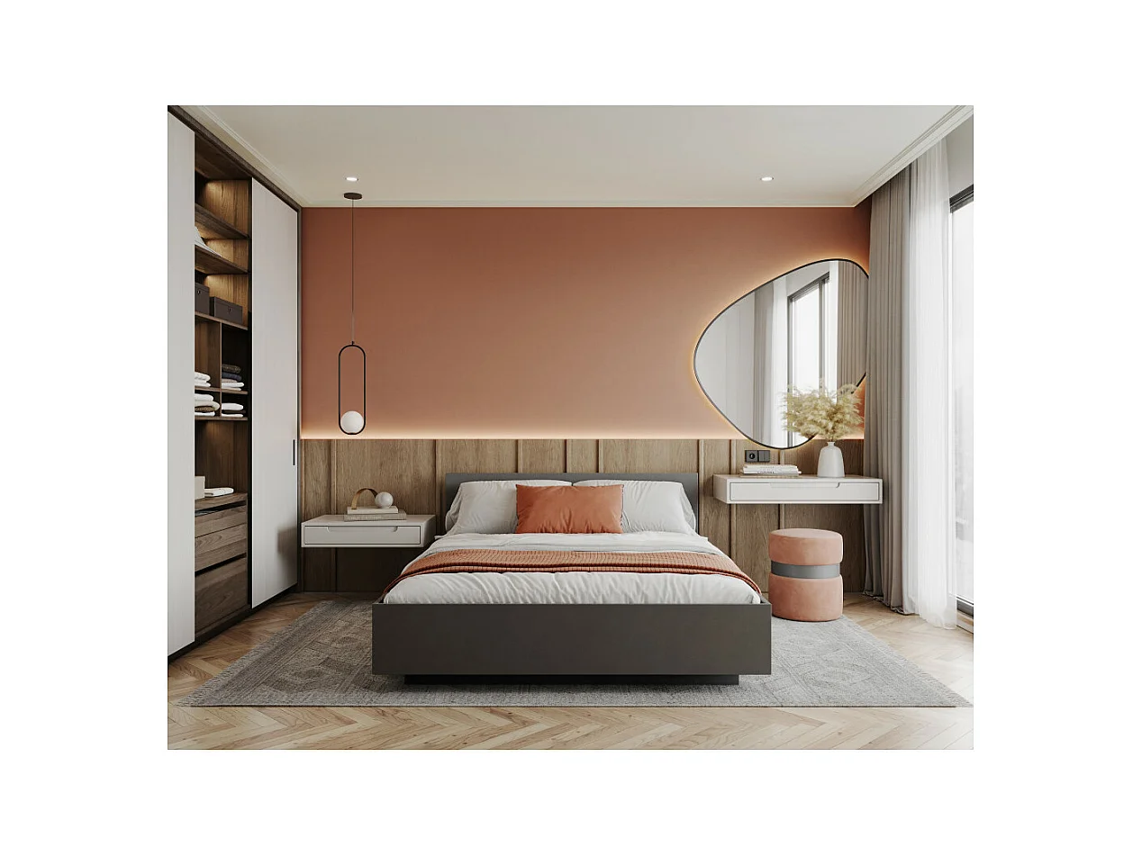 Lit coffre Perou 140 x 190 cm avec sommier à lattes relevable Gris Foncé