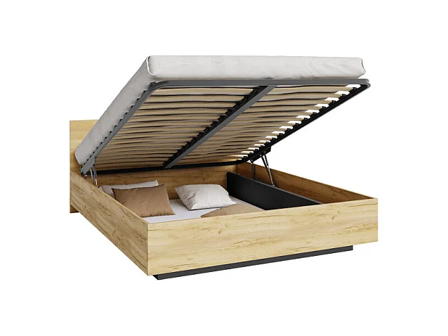 Lit coffre Perou 140 x 190 cm avec sommier à lattes relevable Chêne