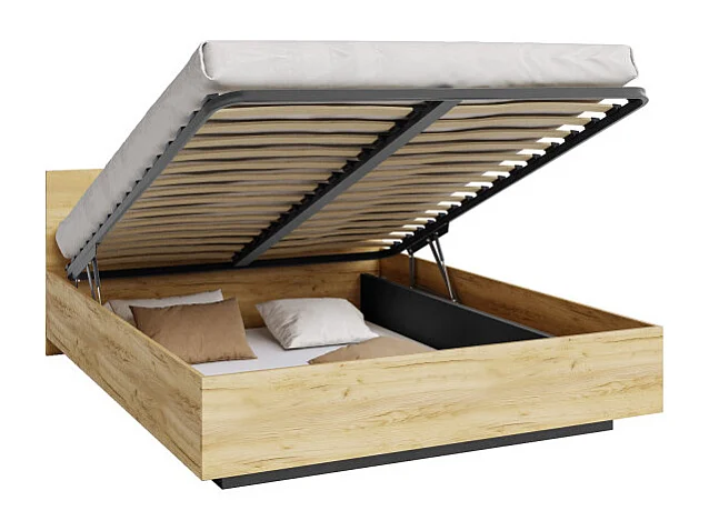 Lit coffre Perou 140 x 190 cm avec sommier à lattes relevable Chêne