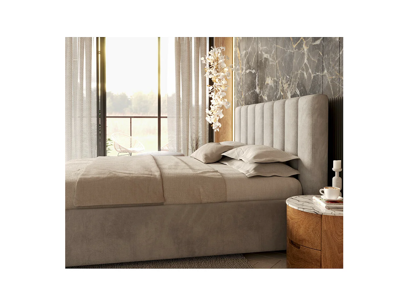 Lit Coffre Anton 160 x 200 cm avec sommier à lattes relevable Gris clair