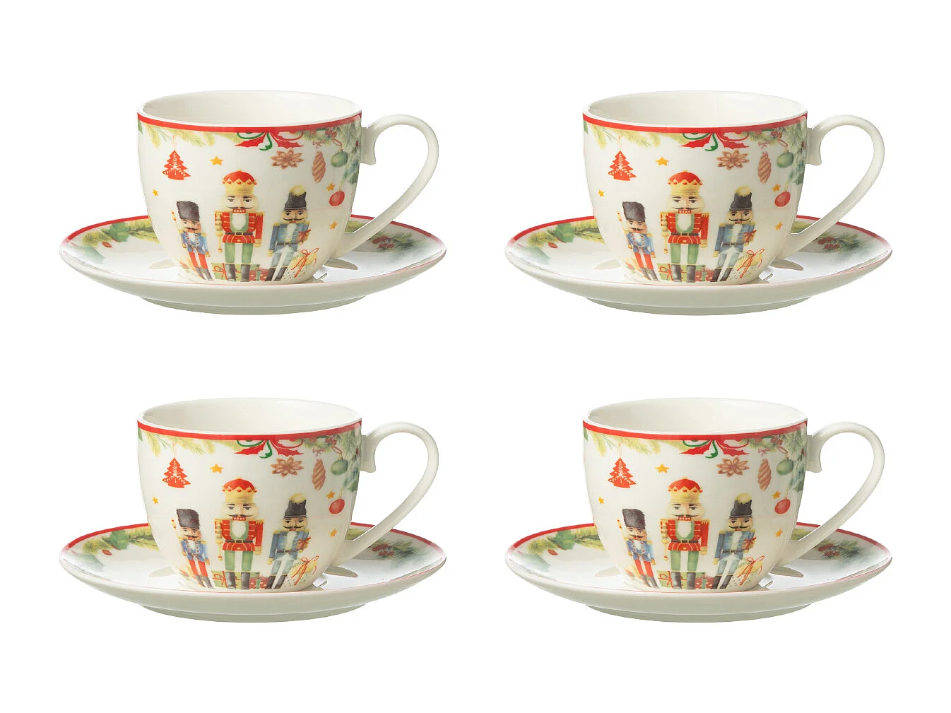 Lot de 4 Tasses à Thé & Sous-Tasses "Casse-Noisette" 22cl Blanc