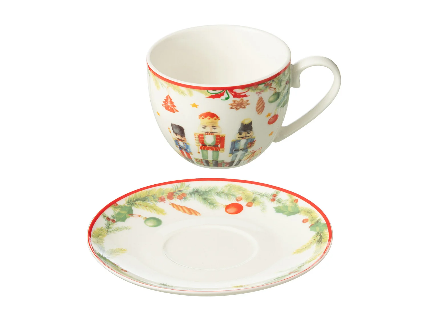 Lot de 4 Tasses à Thé & Sous-Tasses "Casse-Noisette" 22cl Blanc