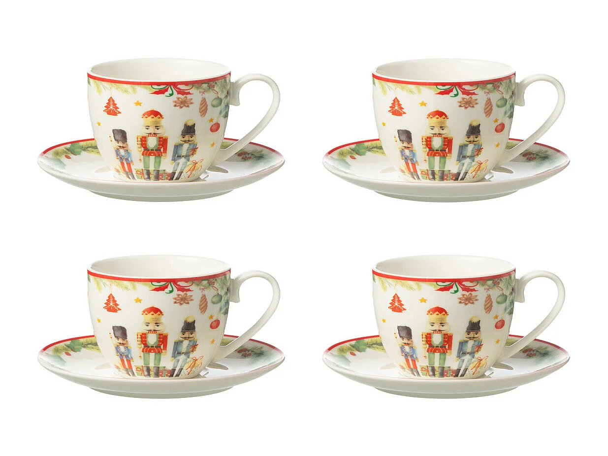 Lot de 4 Tasses à Thé & Sous-Tasses "Casse-Noisette" 22cl Blanc