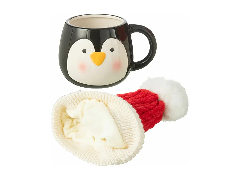 Tasse en Céramique & Bonnet "Pingouin" 30cm Multicolore