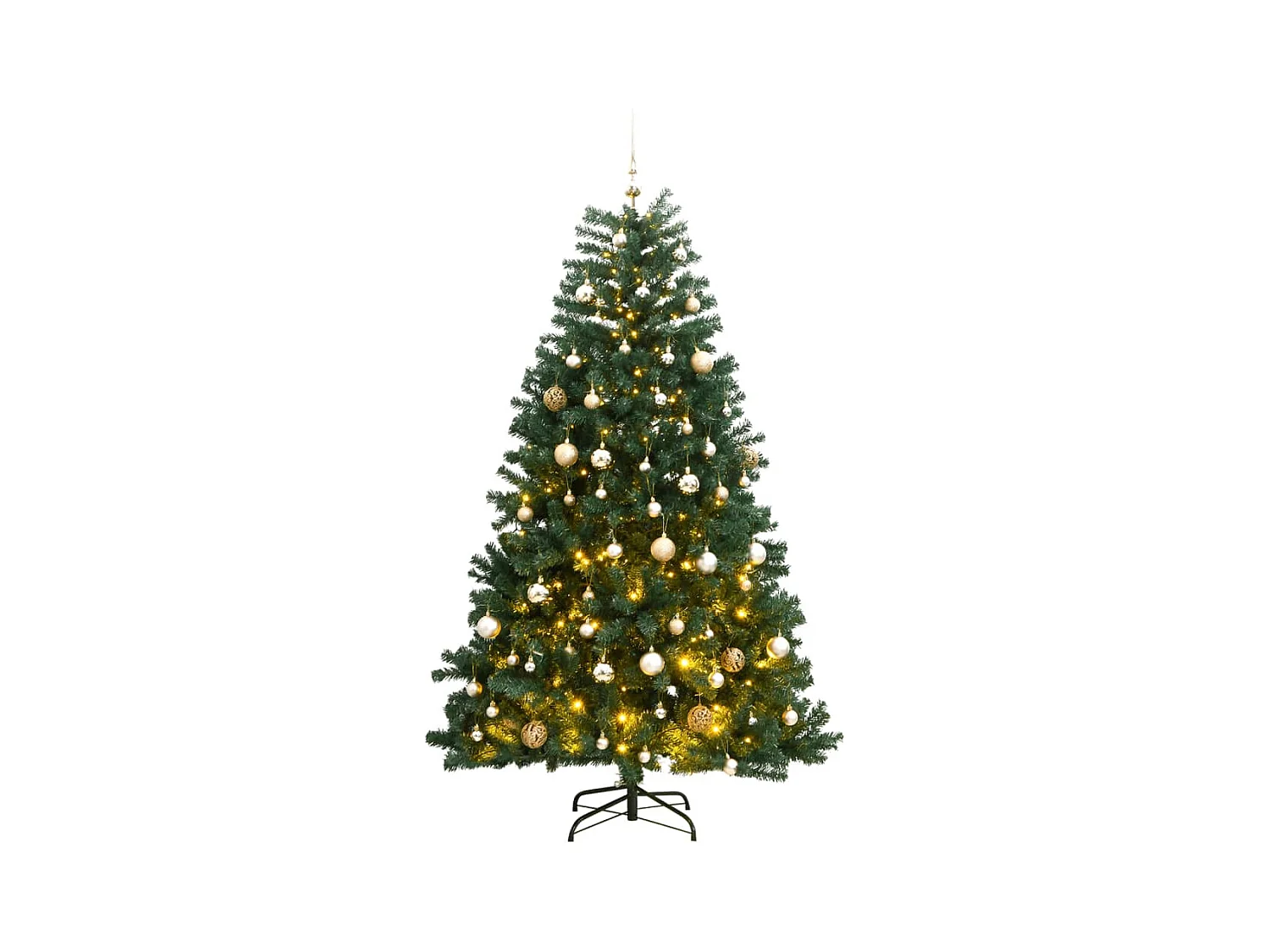 Kunstkerstboom met scharnieren 300 LED's en kerstballen 210 cm
