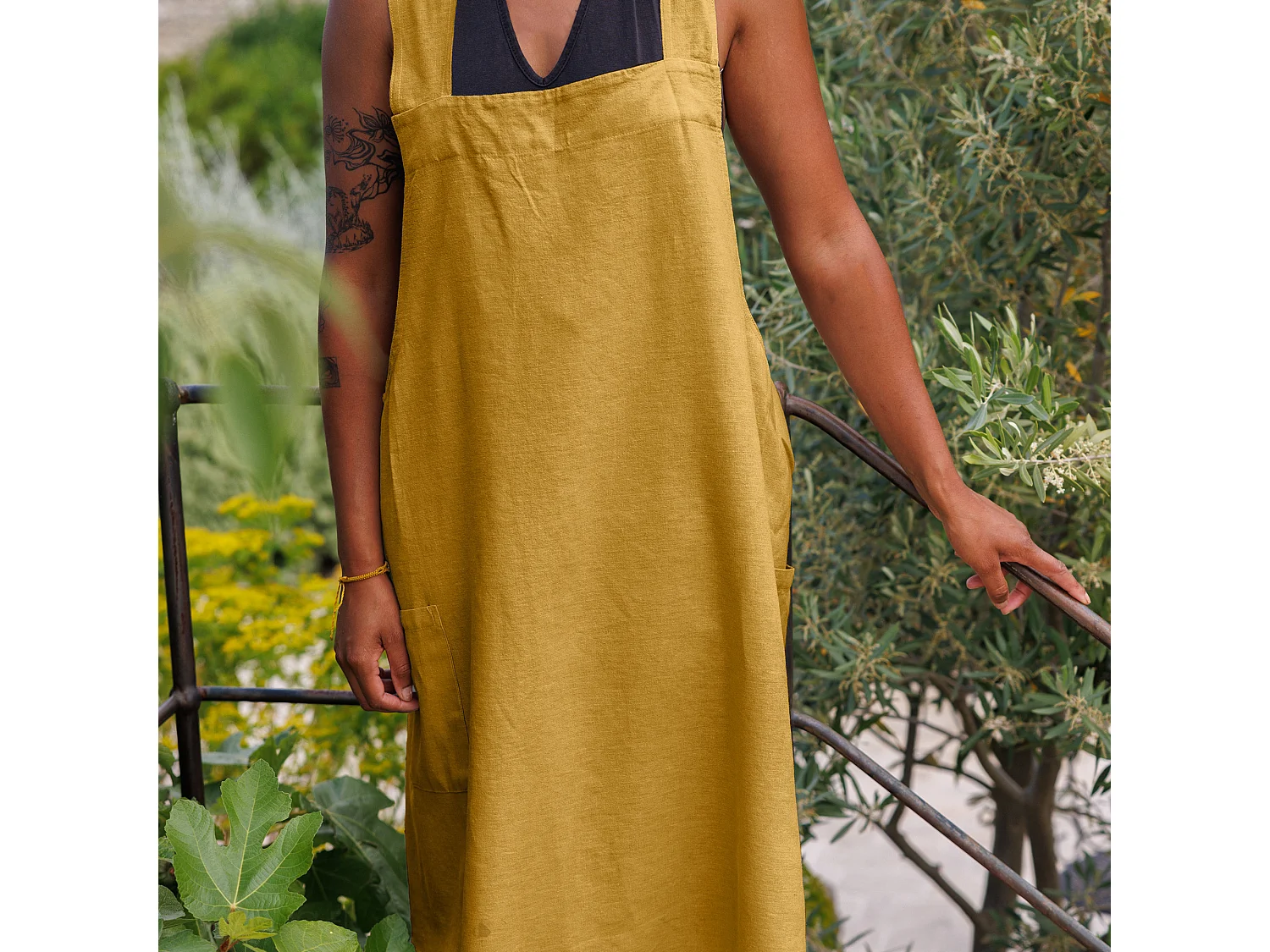 Tablier de cuisine lin lavé 90x110 cm MELODIE orange Terre cuite