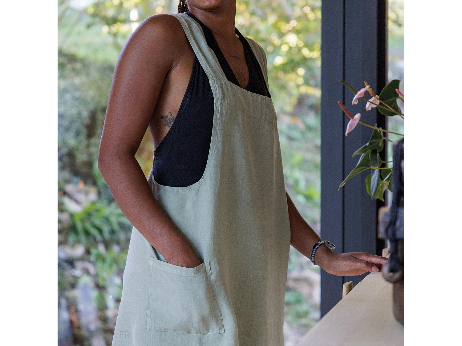 Tablier de cuisine lin lavé 90x110 cm MELODIE orange Terre cuite