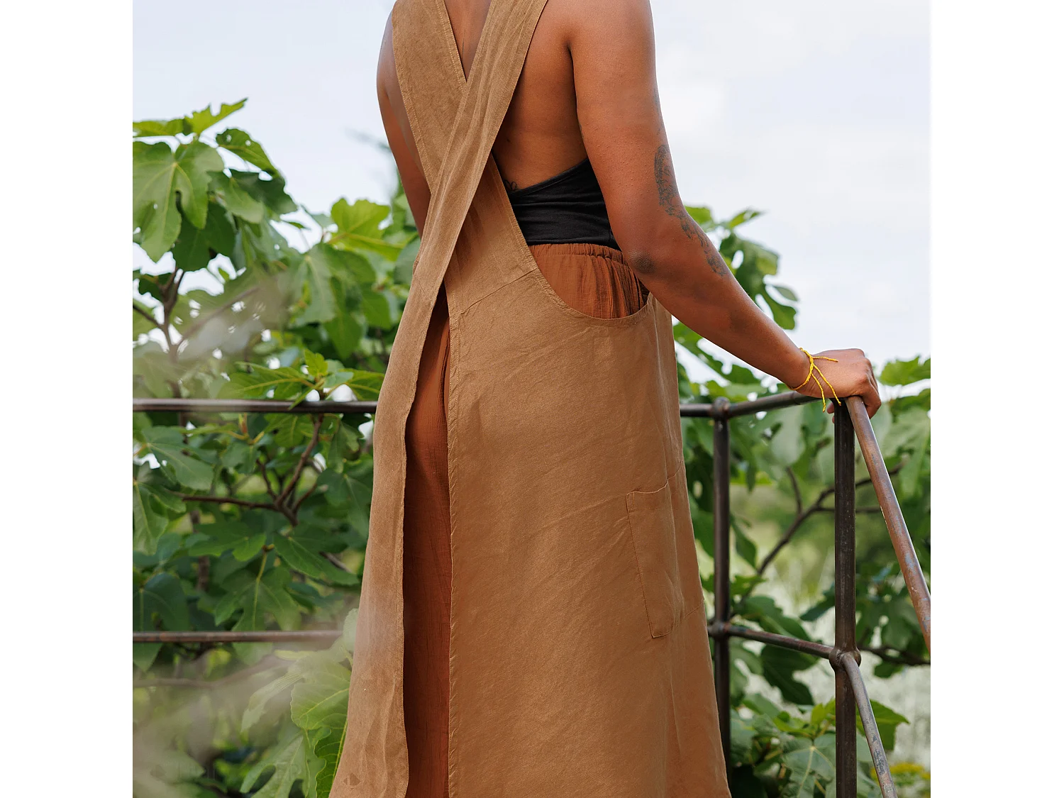 Tablier de cuisine lin lavé 90x110 cm MELODIE orange Terre cuite