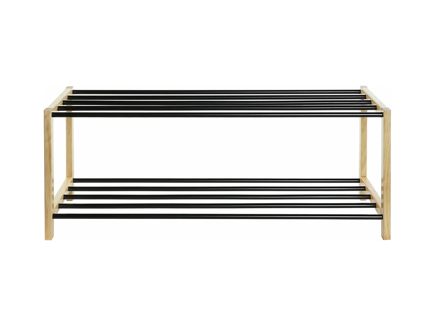 Etagère à chaussures, meuble à chaussures en bois de pin naturel et métal noir  - longueur 80 x profondeur 31 x Hauteur 32 cm