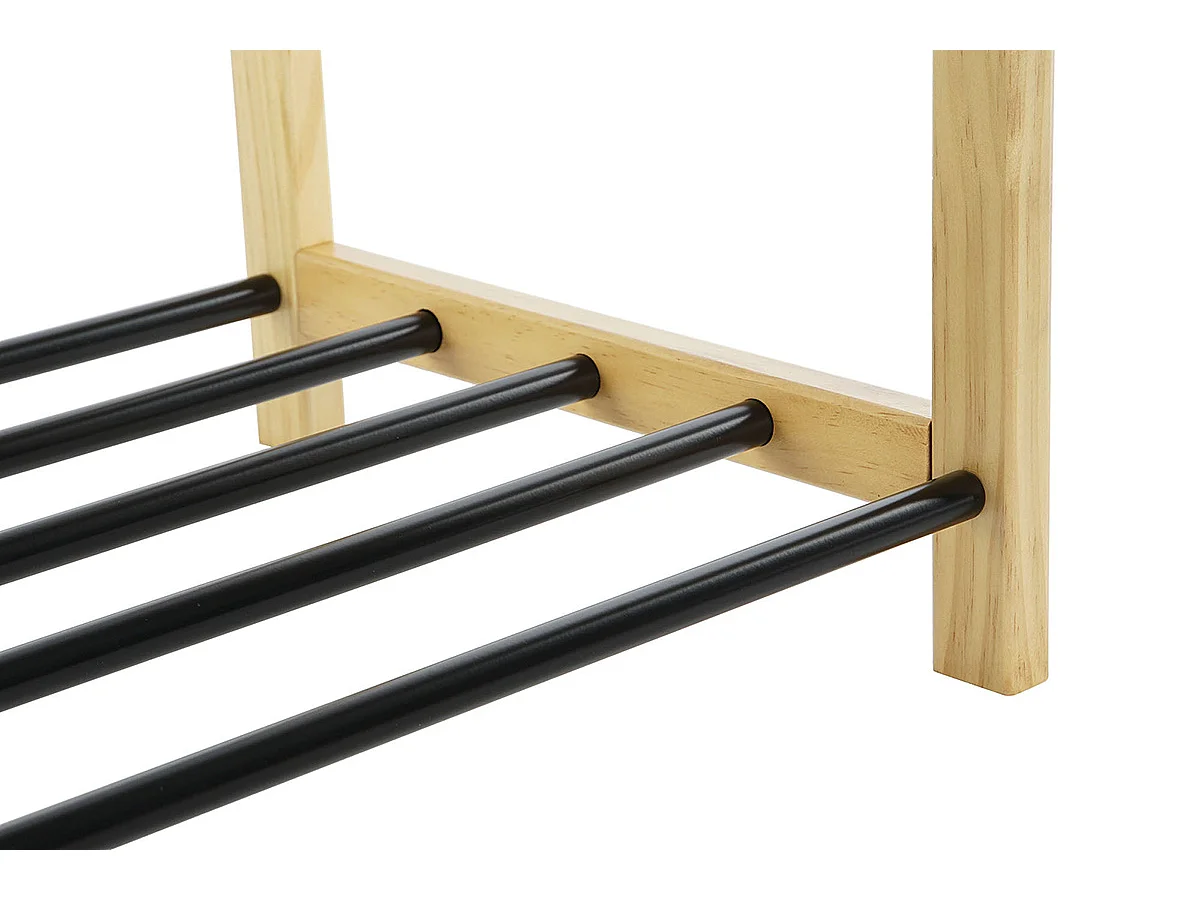 Etagère à chaussures, meuble à chaussures en bois de pin naturel et métal noir  - longueur 80 x profondeur 31 x Hauteur 32 cm