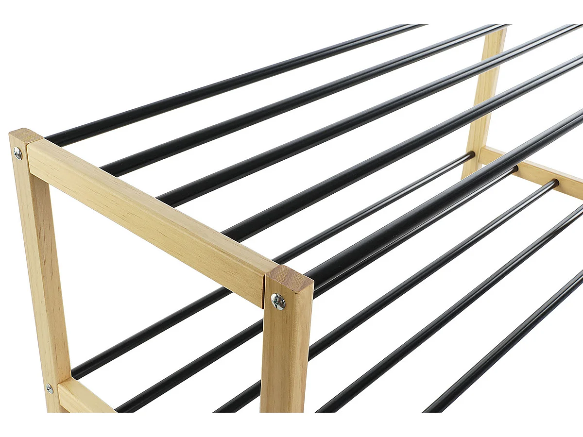 Etagère à chaussures, meuble à chaussures en bois de pin naturel et métal noir  - longueur 80 x profondeur 31 x Hauteur 32 cm